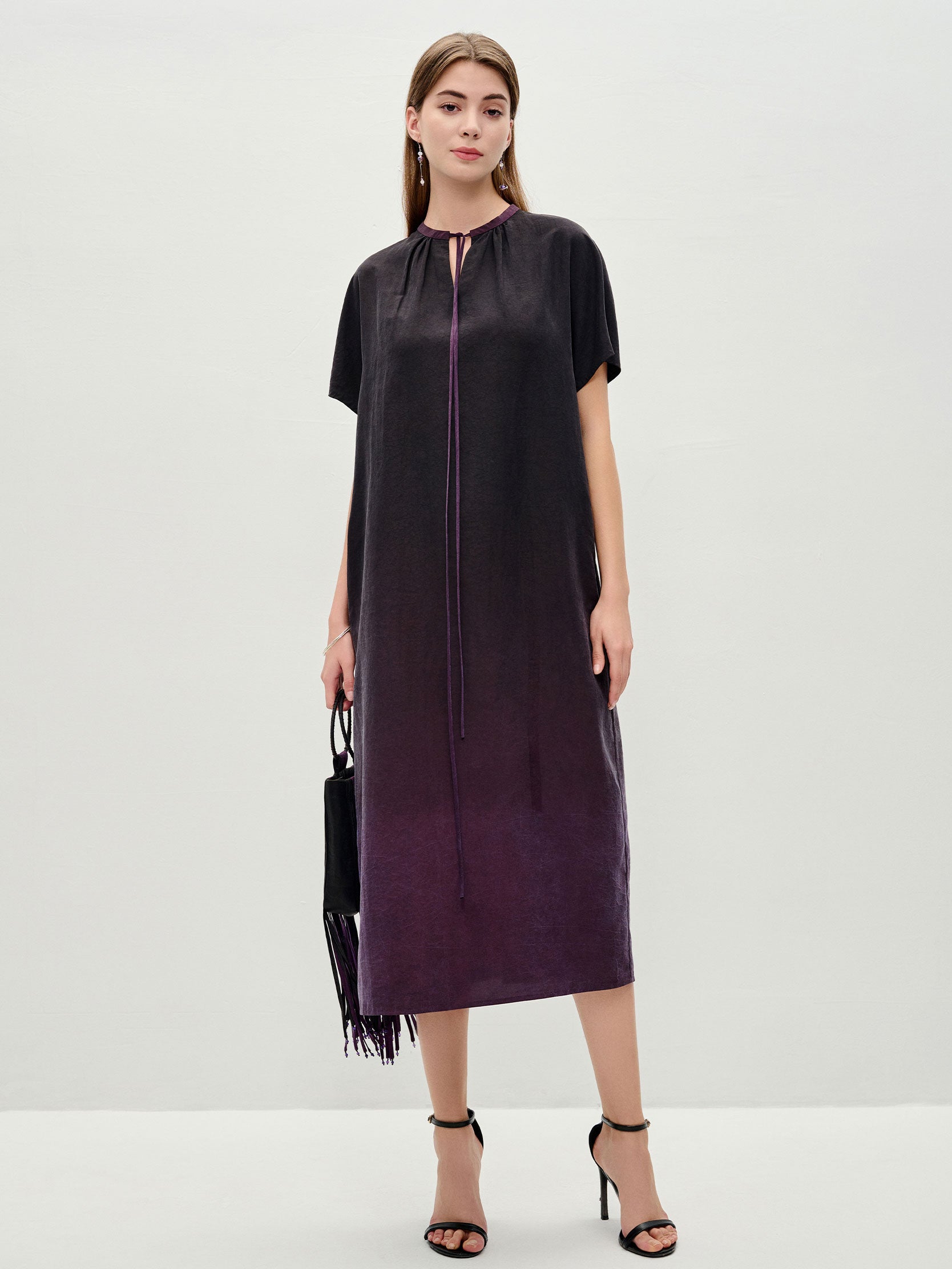Purple Gambiered Guangdong Silk Dip Dye Dress TANGY Collection Purple Gambiered Guangdong Silk Dip Dye Dress TANGY Collection