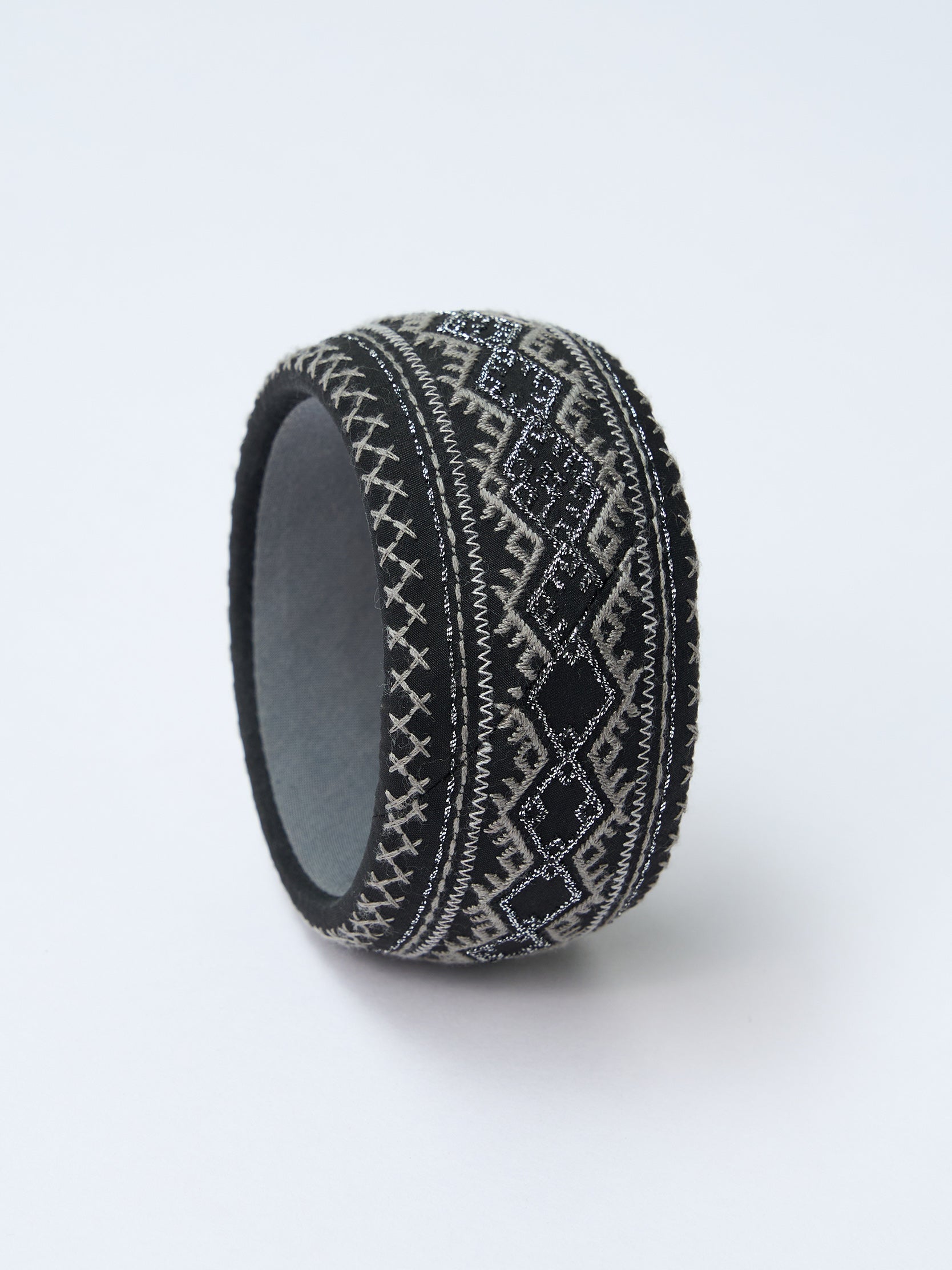 Gambiered canton silk embroidered wide bangle