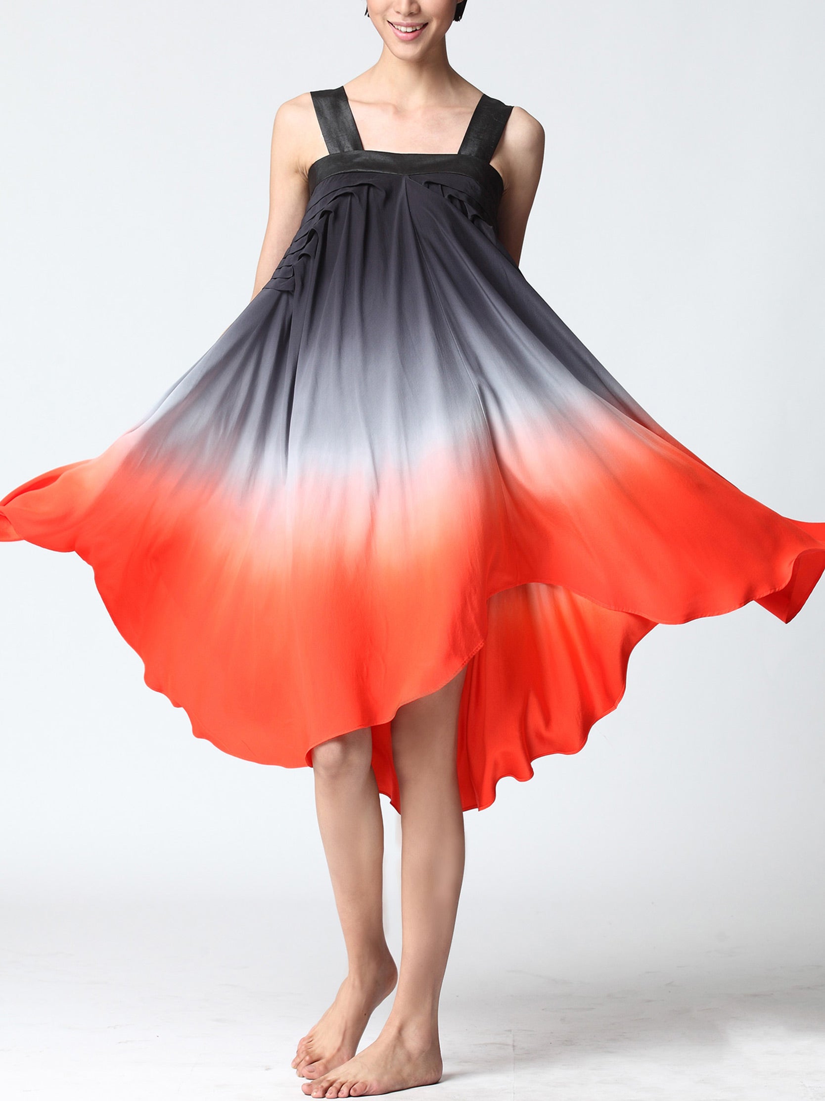 Mulberry Silk Black and Red Gradient Hang Dyed Camisole Dress TANGY Collection Mulberry Silk Black and Red Gradient Hang Dyed Camisole Dress TANGY Collection