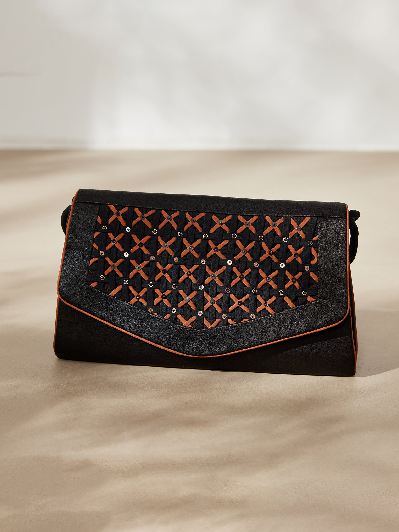 Gambiered canton silk woven beaded multi-purpose bag