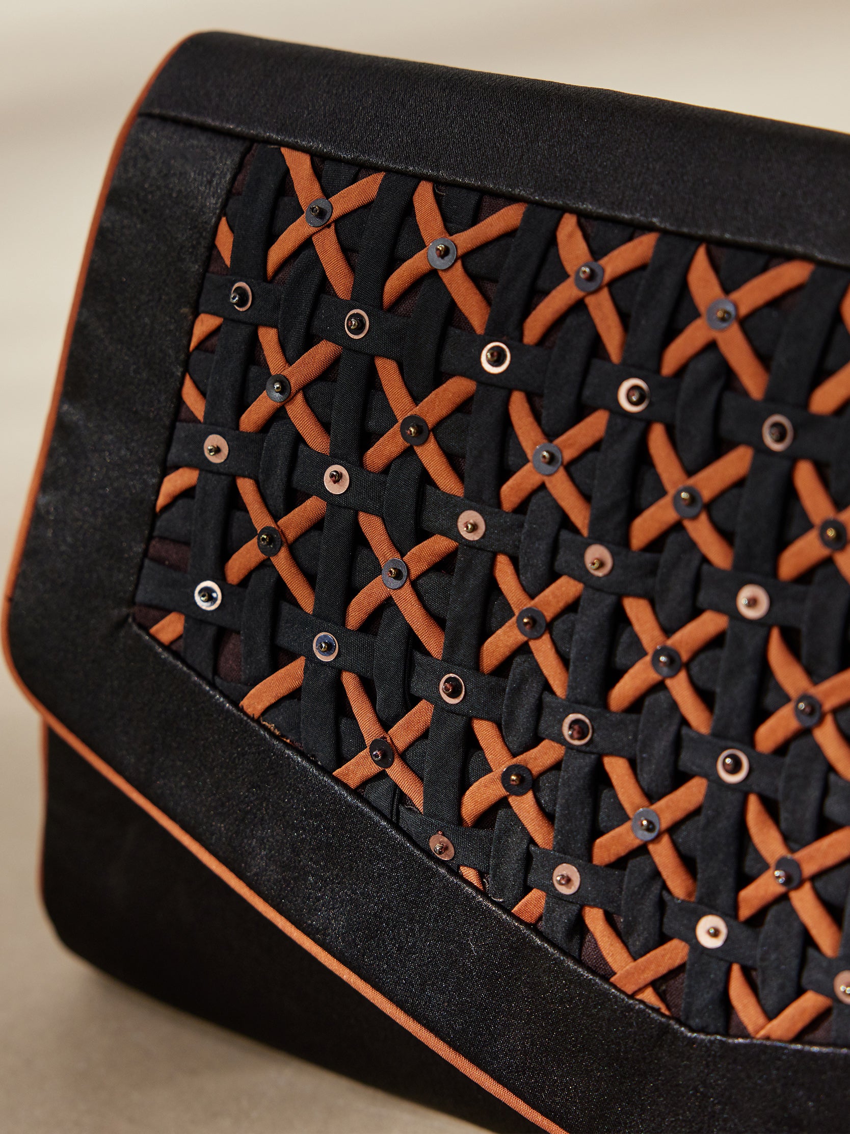 Gambiered canton silk woven beaded multi-purpose bag