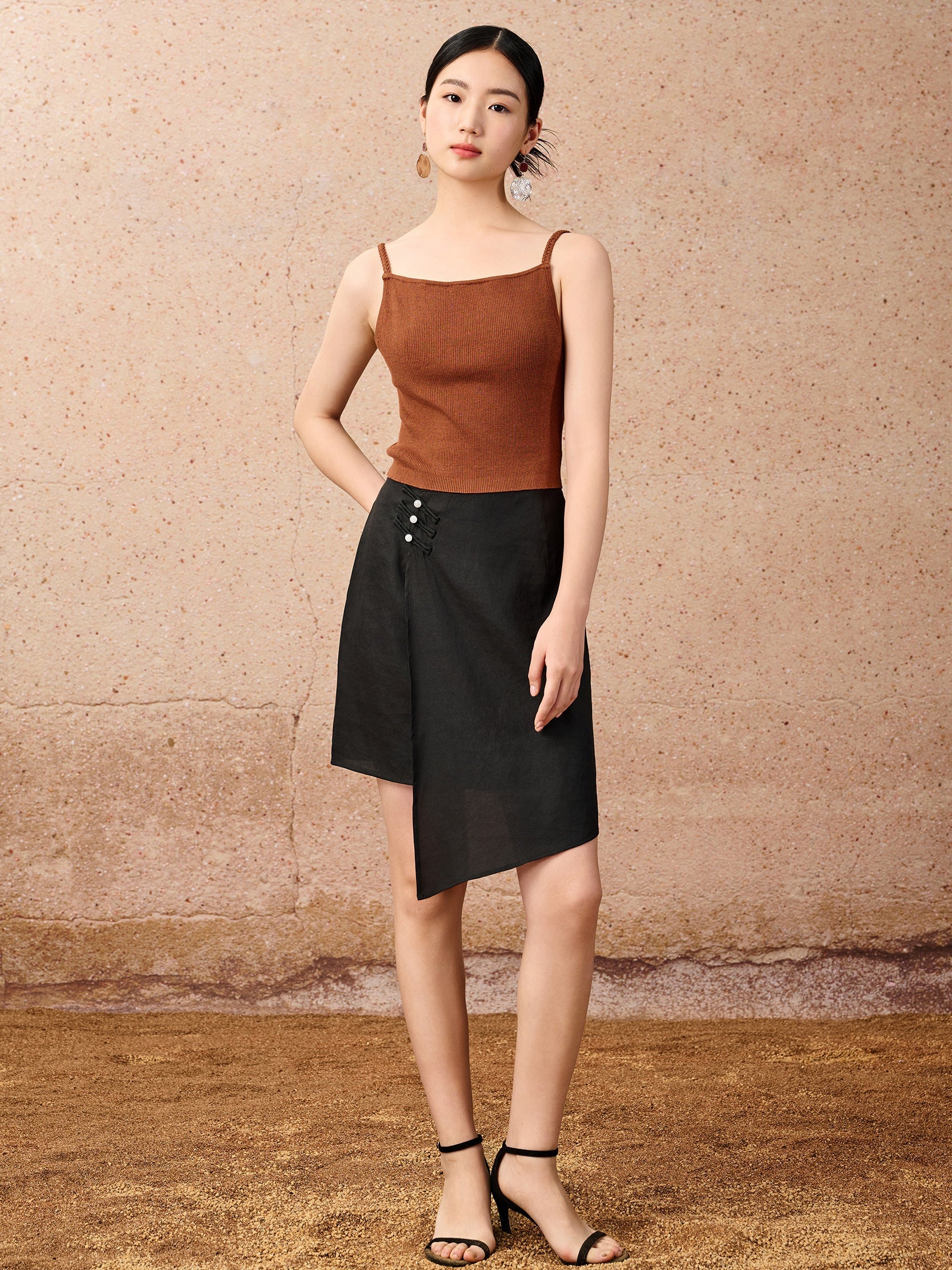 Jupe asymétrique de style néo-chinois