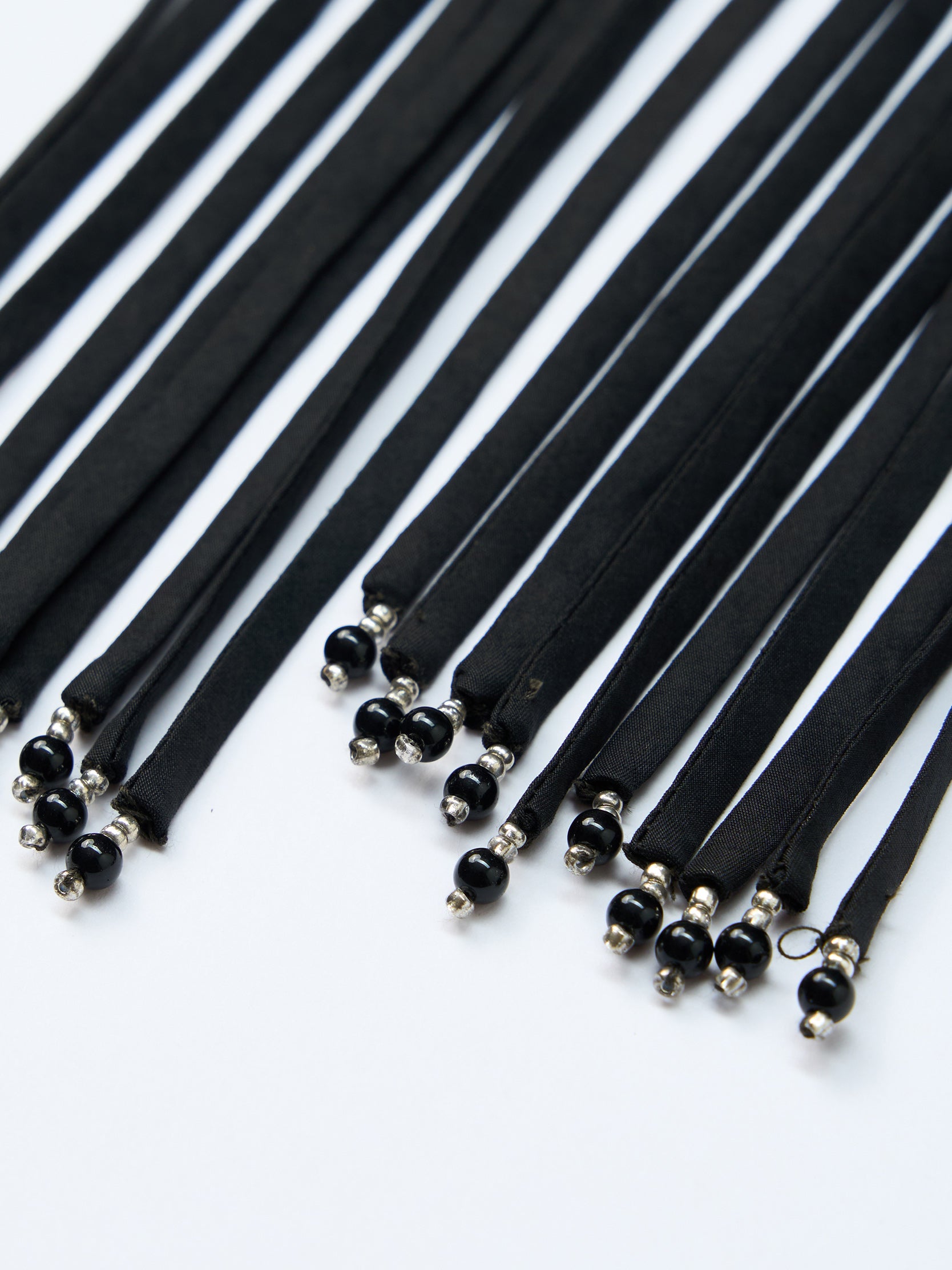 Gambiered canton silk embroidered beaded fringed neckwear